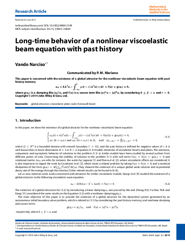 (PDF) Long-time behavior of a nonlinear viscoelastic beam equation with ...