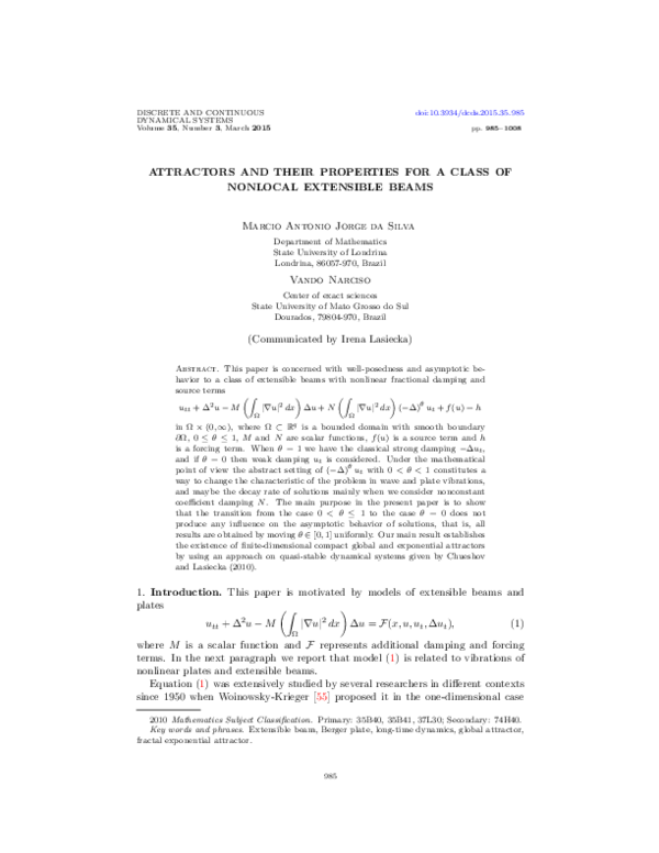 (PDF) Attractors and their properties for a class of nonlocal ...