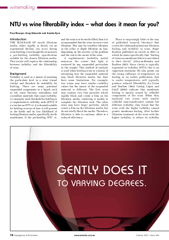 (PDF) NTU vs wine filterability index - what does it mean for you?