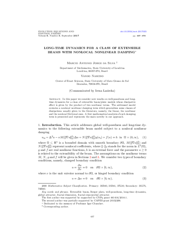 (PDF) Long-time dynamics for a class of extensible beams with nonlocal ...