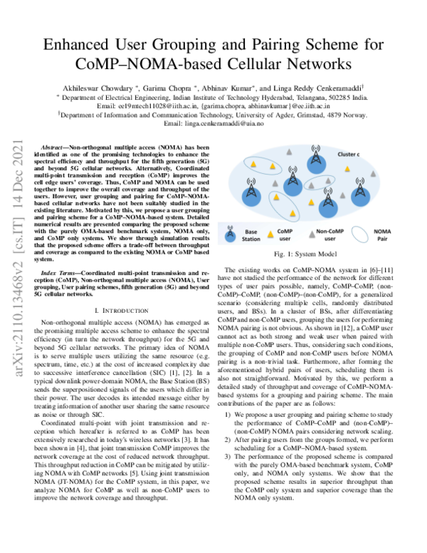 (PDF) Enhanced User Grouping and Pairing Scheme for CoMP-NOMA-based ...