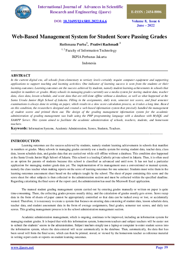 (PDF) Web-Based Management System for Student Score Passing Grades
