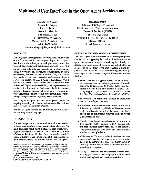 (PDF) Multimodal user interfaces in the Open Agent Architecture