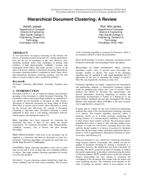 (PDF) Hierarchical Document Clustering: A Review