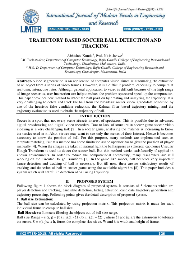 (PDF) Trajectory based soccer ball detection and tracking