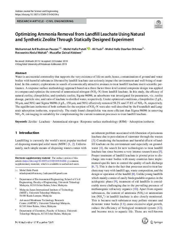 (PDF) Optimizing Ammonia Removal from Landfill Leachate Using Natural ...