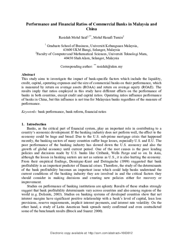 (PDF) Performance and Financial Ratios of Commercial Banks in Malaysia ...