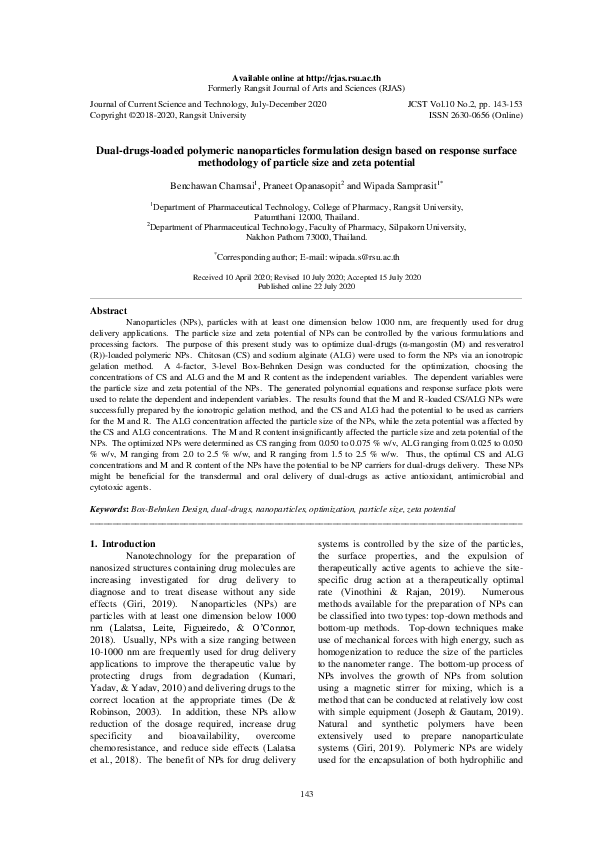 (PDF) Dual-drugs-loaded polymeric nanoparticles formulation design ...