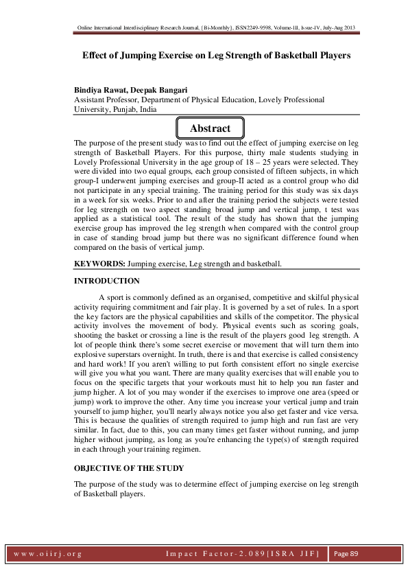 (PDF) Effect of Jumping Exercise on Leg Strength of Basketball Players