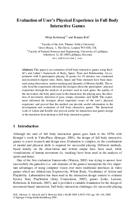 (PDF) Evaluation of User’s Physical Experience in Full Body Interactive ...