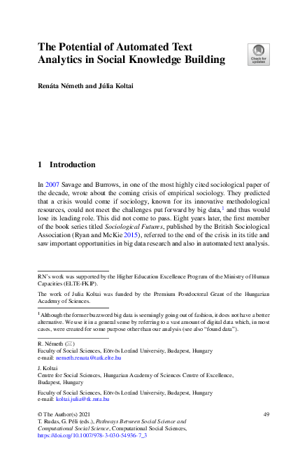 (PDF) The Potential of Automated Text Analytics in Social Knowledge ...