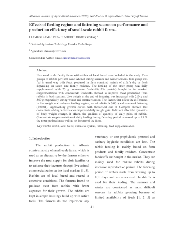 (PDF) Effects of feeding regime and fattening season on performance and ...