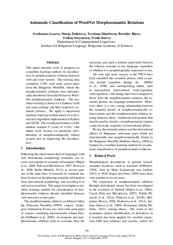 (PDF) Automatic Classification of WordNet Morphosemantic Relations ...