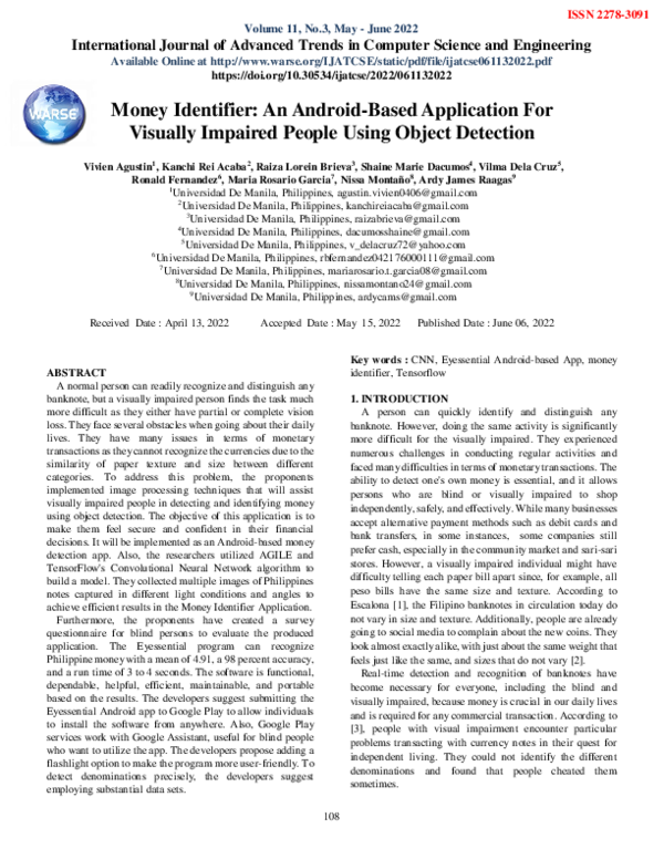 (PDF) Money Identifier An AndroidBased Application For Visually