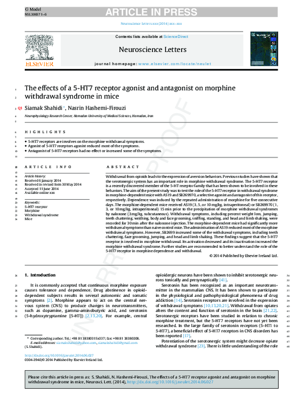 (PDF) The effects of a 5-HT7 receptor agonist and antagonist on ...