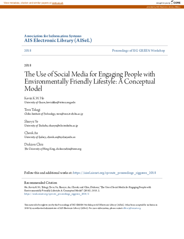 (PDF) The Use of Social Media for Engaging People with Environmentally ...