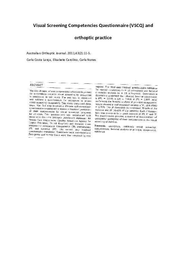 (PDF) Visual Screening Competencies Questionnaire (VSCQ) and Orthoptic ...