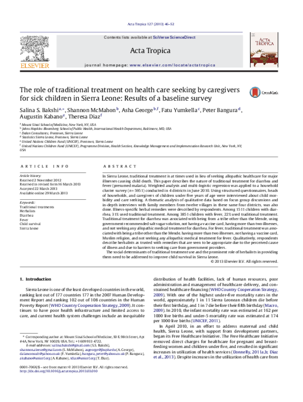 Pdf The Role Of Traditional Treatment On Health Care Seeking By Caregivers For Sick Children In Sierra Leone Results Of A Baseline Survey Peter Bangura Academia Edu
