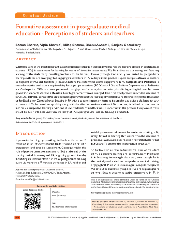 (PDF) Formative assessment in postgraduate medical education ...