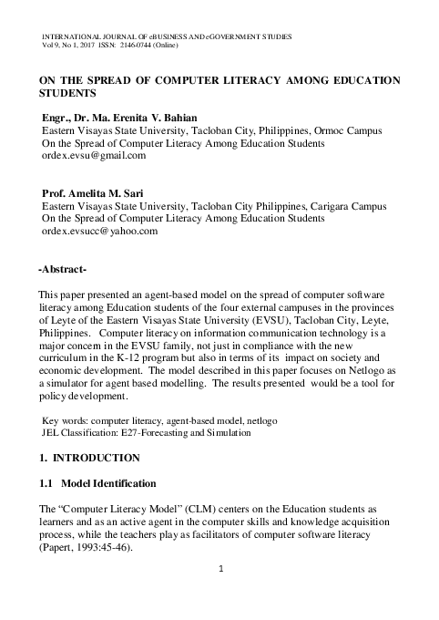 (PDF) On the Spread of Computer Literacy Among Education Students