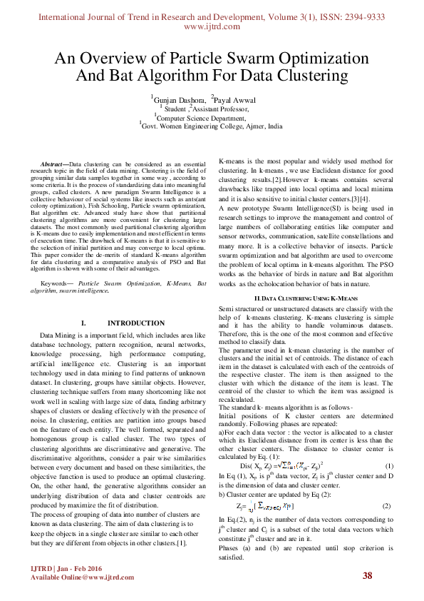 (PDF) An Overview of Particle Swarm Optimization And Bat Algorithm For ...