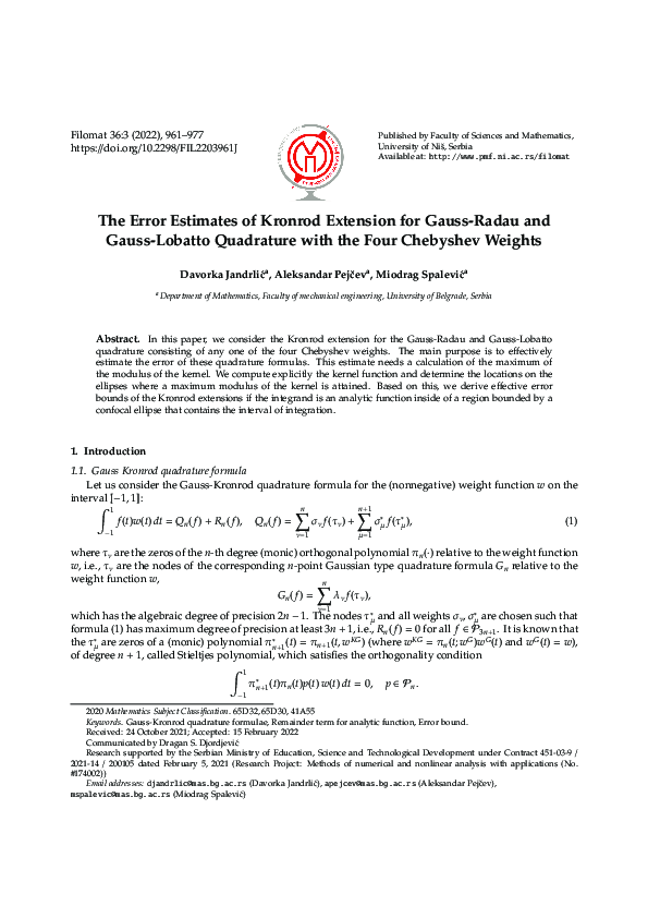 Pdf The Error Estimates Of Kronrod Extension For Gauss Radau And
