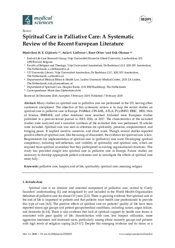(PDF) Spiritual Care in Palliative Care: A Systematic Review of the ...