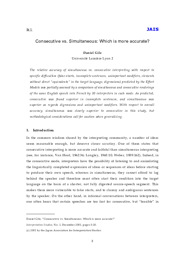 (PDF) Consecutive vs. Simultaneous: Which is more accurate?