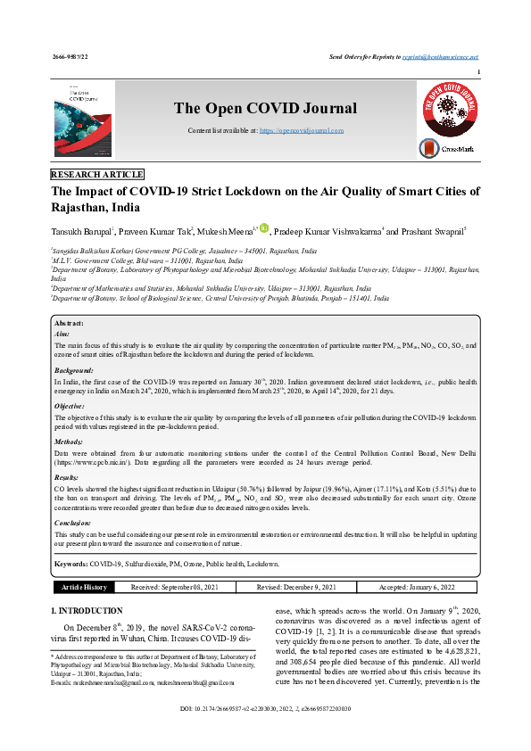 (PDF) The Impact of COVID-19 Strict Lockdown on the Air Quality of ...