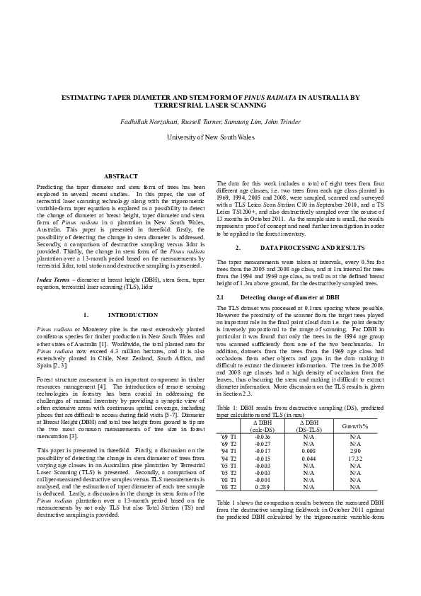 (PDF) Estimating taper diameter and stem form of Pinus radiata in ...