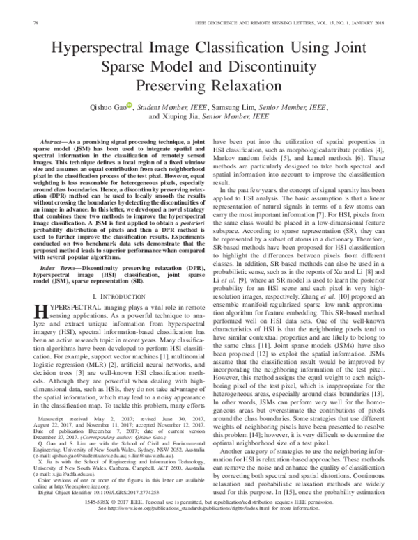(PDF) Hyperspectral Image Classification Using Joint Sparse Model and ...
