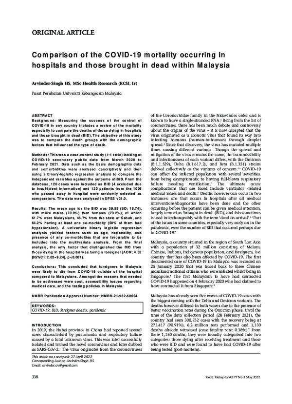 (PDF) Comparison of the COVID-19 mortality occurring in hospitals and ...