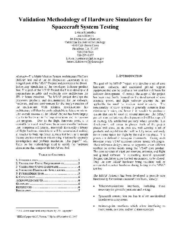 (PDF) Validation Methodology of Hardware Simulators for Spacecraft ...