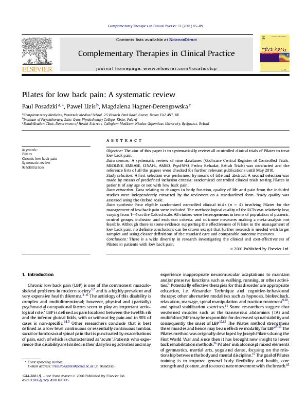 (PDF) Pilates for low back pain A systematic review Paweł Lizis