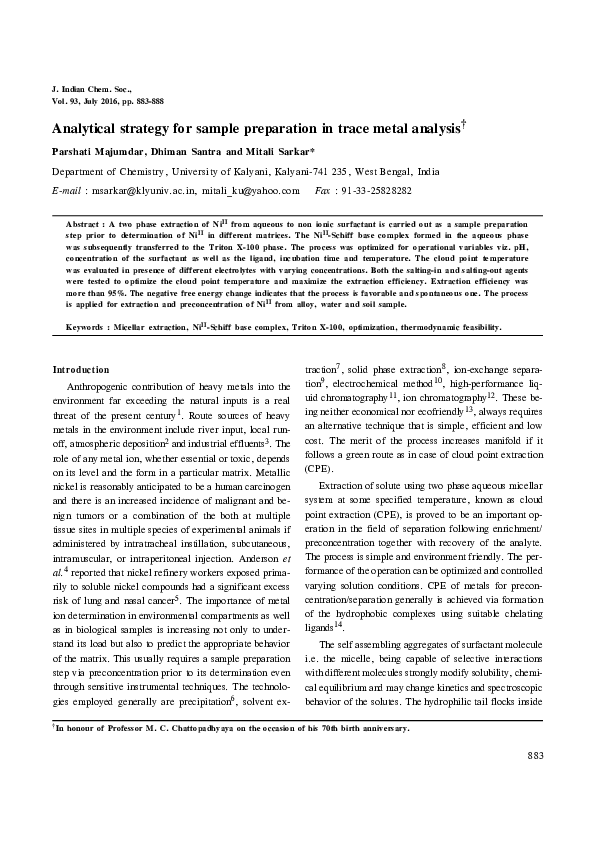 (PDF) Analytical strategy for sample preparation in trace metal analysis