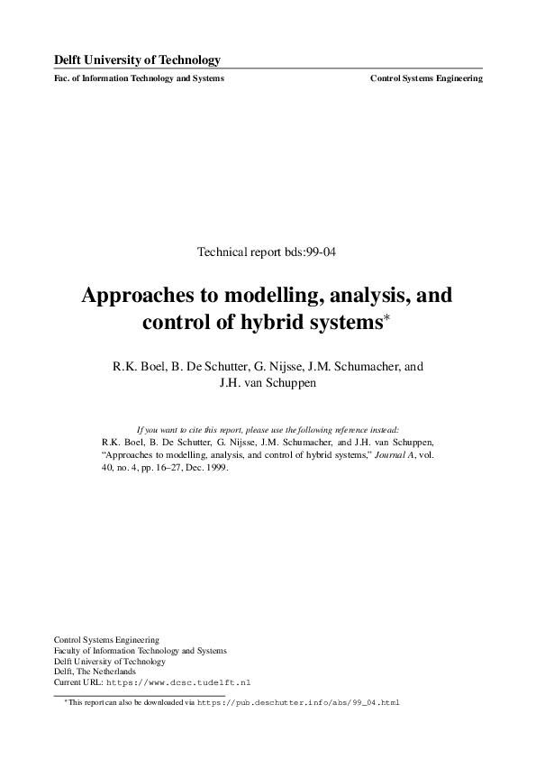 (PDF) Approaches to modelling, analysis and control of hybrid systems