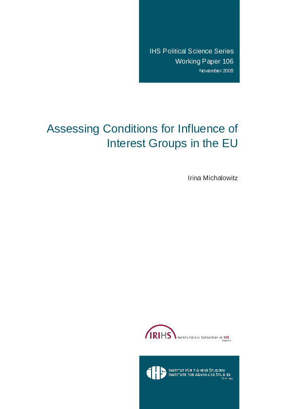 (PDF) Assessing Conditions for Influence of Interest Groups in the EU ...