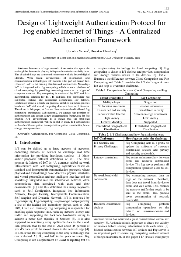 (PDF) Design of Lightweight Authentication Protocol for Fog enabled ...
