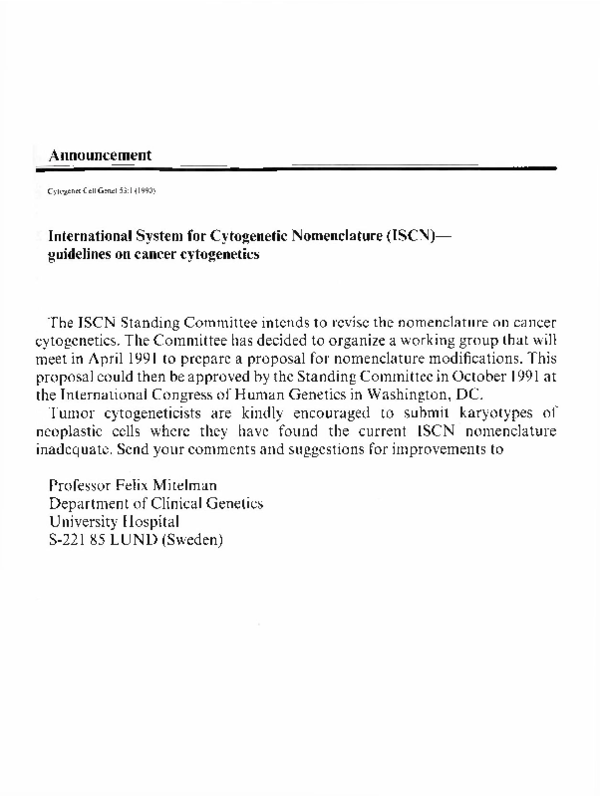(PDF) International System for Cytogenetic Nomenclature (ISCN ...