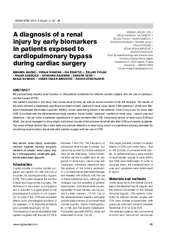 (PDF) A diagnosis of a renal injury by early biomarkers in patients ...