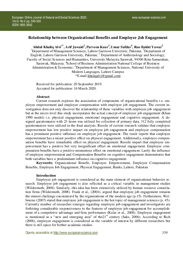 (PDF) Relationship between Organizational Benefits and Employee Job ...