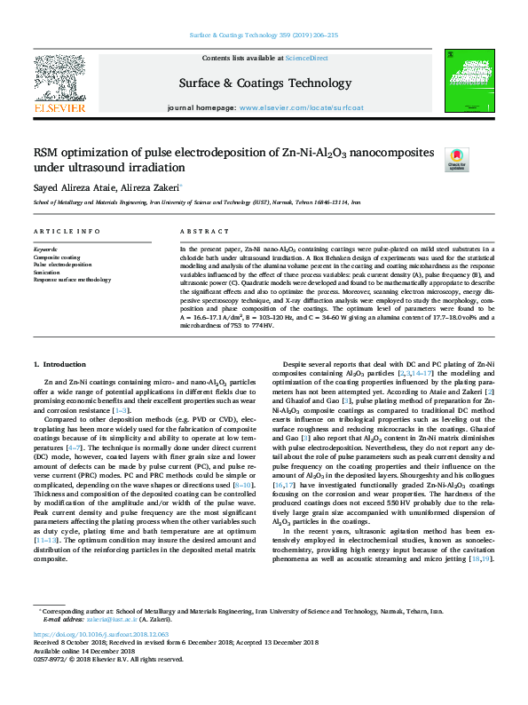 (PDF) RSM optimization of pulse electrodeposition of Zn-Ni-Al2O3 ...