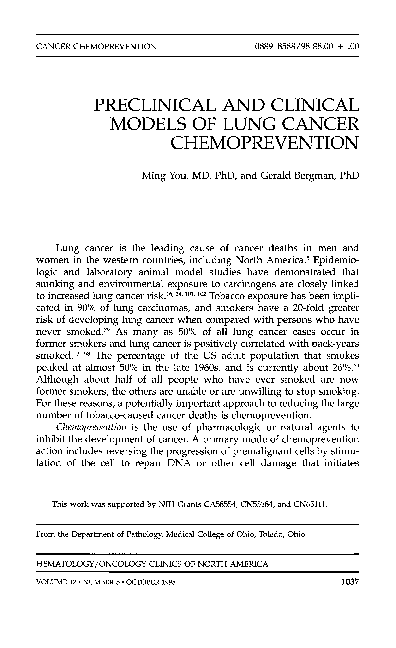 (PDF) Preclinical and Clinical Models of Lung Cancer Chemoprevention