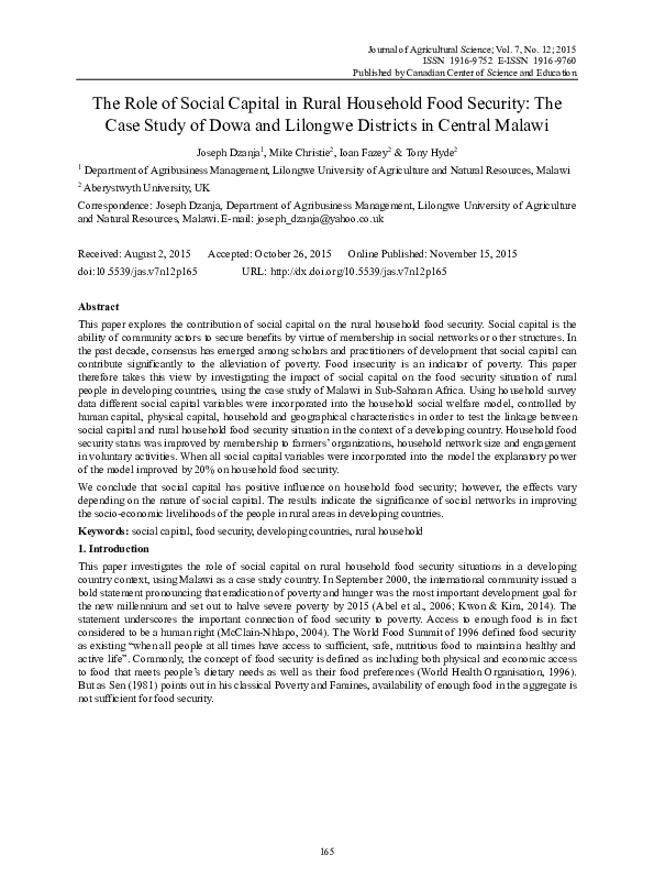 (PDF) The Role of Social Capital in Rural Household Food Security: The ...