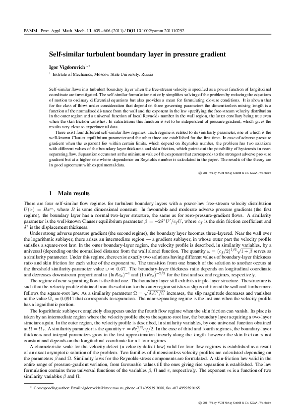 (PDF) Self-similar turbulent boundary layer in pressure gradient