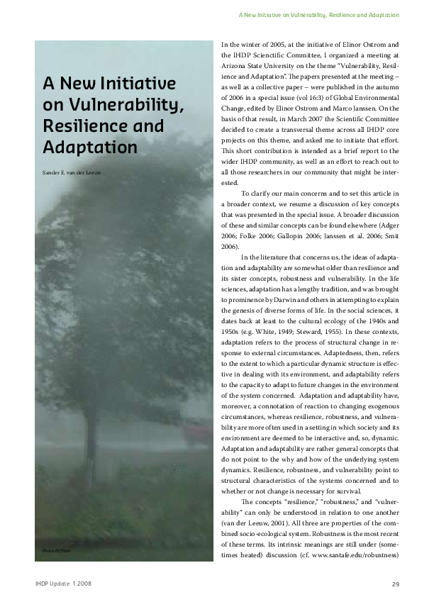 (PDF) A New Initiative on Vulnerability, Resilience and Adaptation