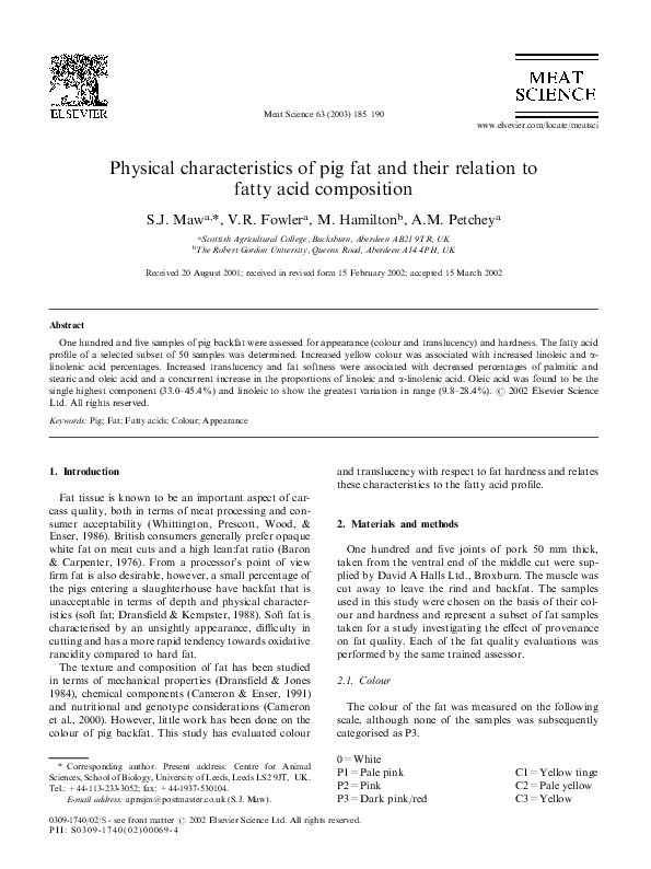 (PDF) Physical characteristics of pig fat and their relation to fatty