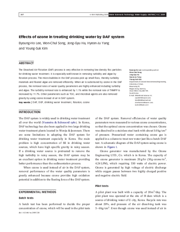 (PDF) Effects of ozone in treating drinking water by DAF system
