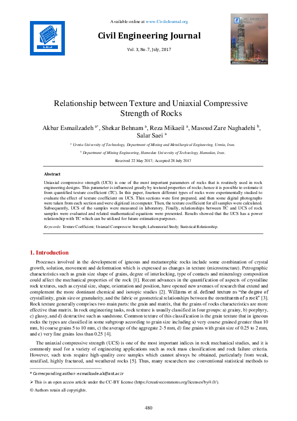 (PDF) Relationship between Texture and Uniaxial Compressive Strength of ...