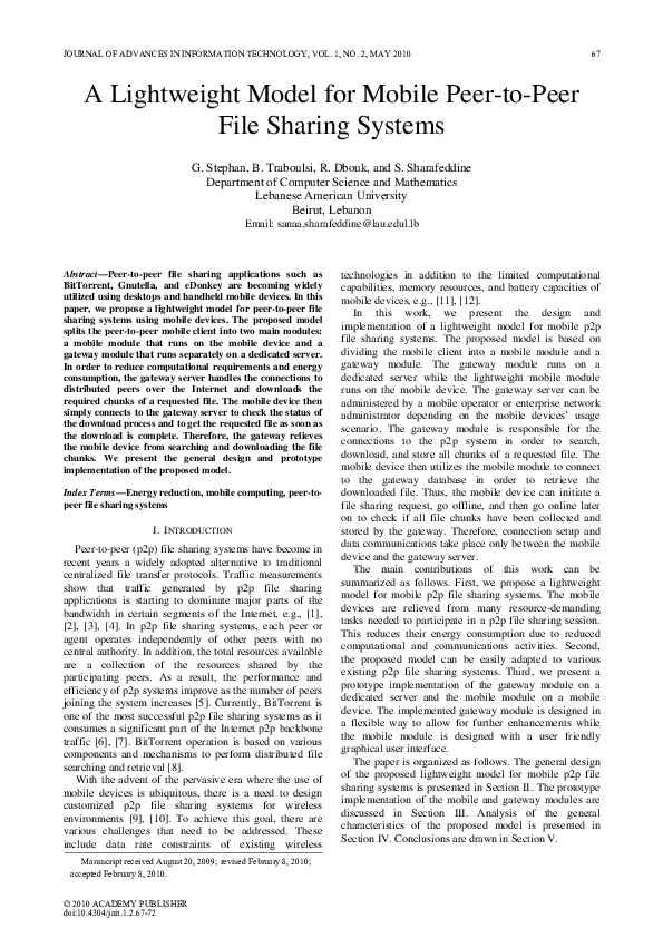 (PDF) A Lightweight Model for Mobile Peer-to-Peer File Sharing Systems